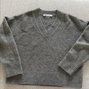 Zara Charcoal V-Neck Knit Sweater